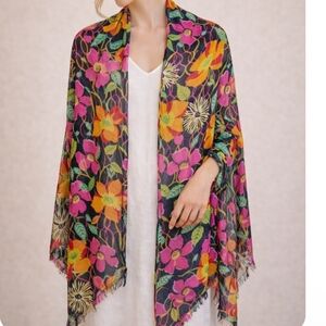 Vera Bradley Jazzy Bloom Floral Fringe Scarf Wrap Rayon